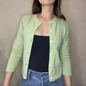 Vintage Geneva Cashmere Light Green Cropped Cardigan with Pearl Buttons in P SM